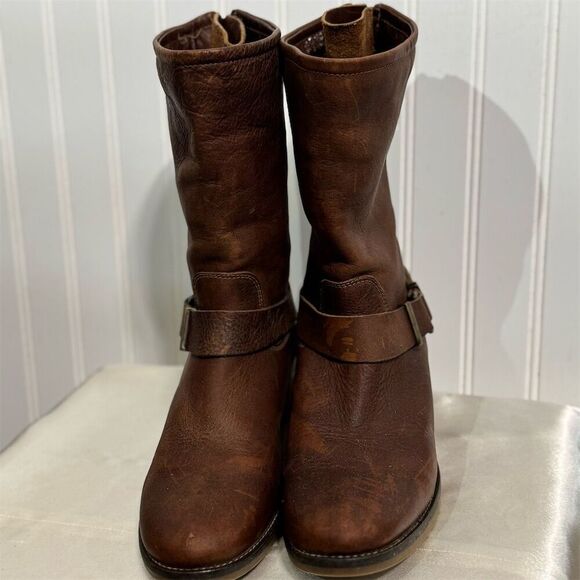 Fabianelli Italian Leather Harness Moto Boots Brown 38 US 7.5 8 Western Zip VTG - Picture 3 of 7